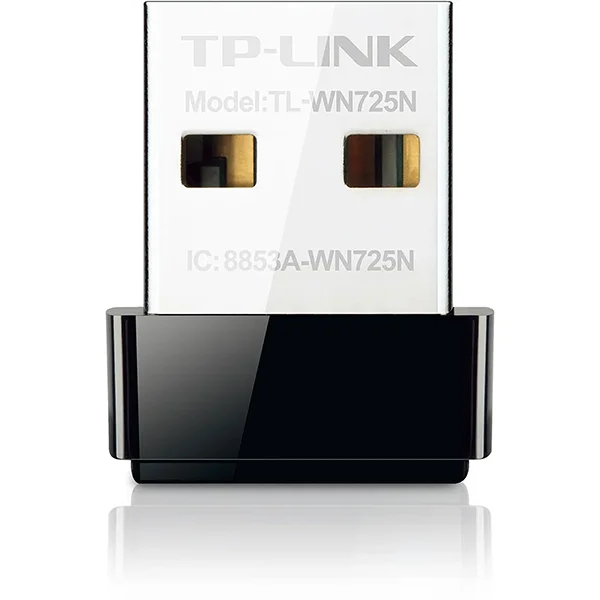 TP-Link TL-WN725N Nano USB WiFi Adapter showcasing its compact design and gold-plated connectors.