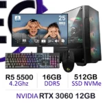 Complete Gaming Setup Ryzen 5 5500 RTX 3060 16GB DDR4 512GB NVMe