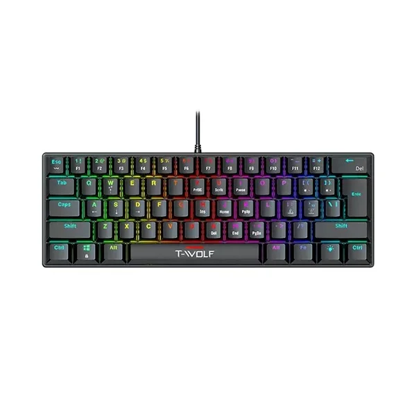 T-WOLF T61 compact mechanical keyboard black with tactile switches