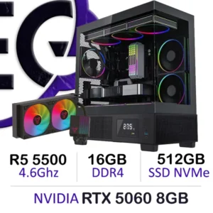 Powerful Gaming PC with Ryzen 5 5500 CPU and RTX 5060 8GB GPU