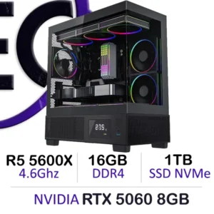 Powerful Gaming PC with Ryzen 5 5600X, RTX 5060 8GB graphics, 16GB DDR4 RAM, and 1TB NVMe SSD