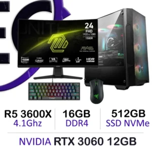 Setup Game Complete Gaming PC with Ryzen 5 3500X, RTX 3060 12GB graphics, 16GB DDR4 RAM, and 512GB NVMe SSD
