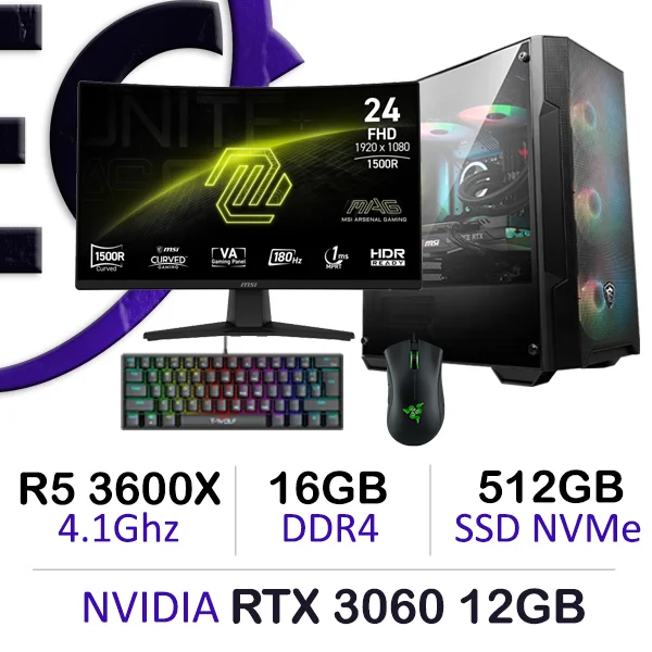 Setup Game Complete Gaming PC with Ryzen 5 3500X, RTX 3060 12GB graphics, 16GB DDR4 RAM, and 512GB NVMe SSD