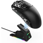 ATTACK SHARK X1 (Black & Grip Tape) wireless gaming mouse with RGB charging dock and ultra-lightweight design.