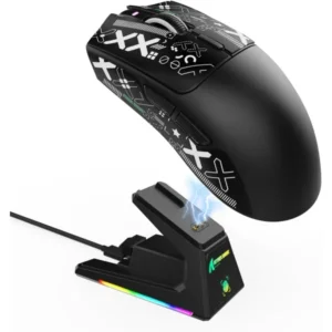 ATTACK SHARK X1 (Black & Grip Tape) wireless gaming mouse with RGB charging dock and ultra-lightweight design.