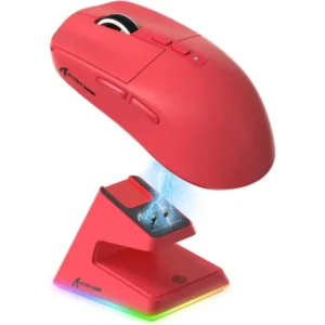 ATTACK SHARK X6 (Red) wireless gaming mouse with lightweight design and RGB magnetic charging dock.