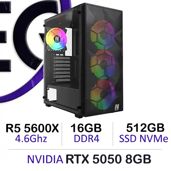 Powerful Gaming PC Ryzen 5 5600 RTX 5050 with 16GB DDR4 and 512GB NVMe