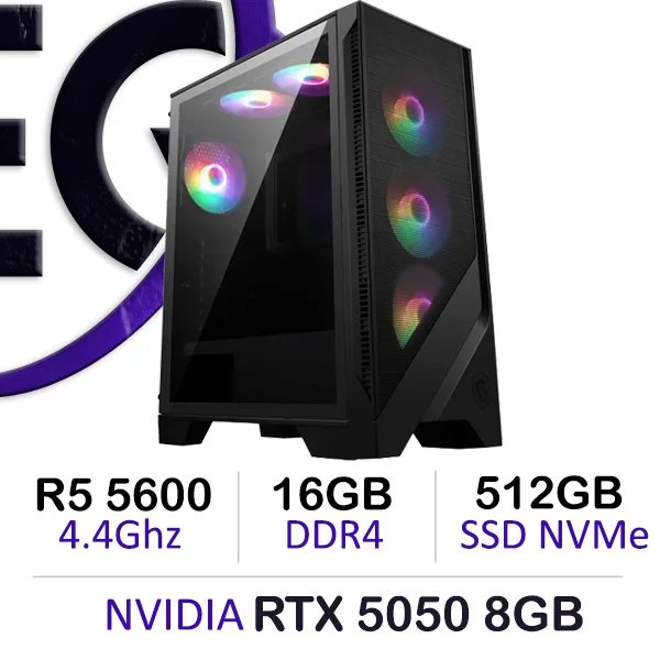 Powerful Gaming PC Ryzen 5 5600 with RTX 5050 and 16GB DDR4 RAM