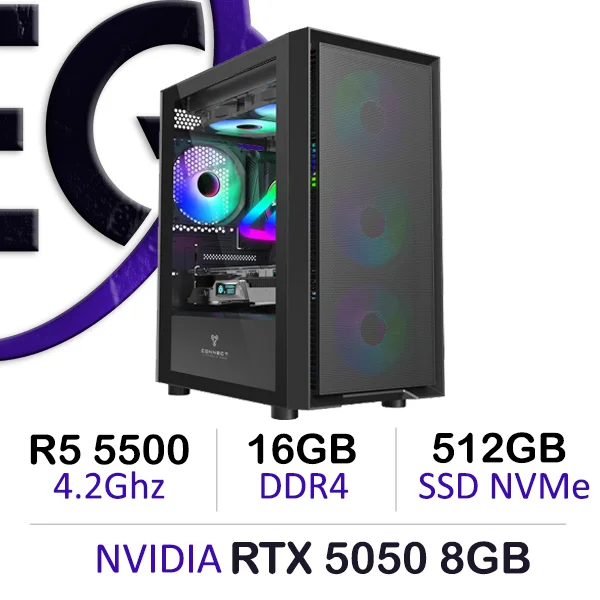 Powerful Gaming PC Ryzen 5 5500 with RTX 5050 and 16GB RAM