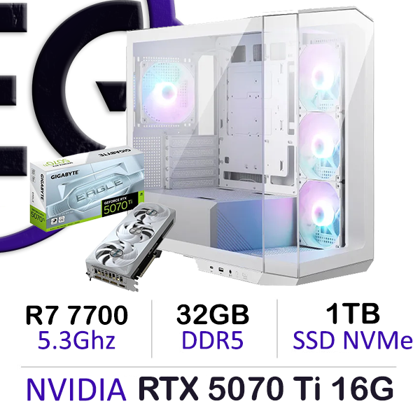 Ultra Gaming PC – Ryzen 7 7700 | RTX 5070 Ti ICE | 32GB DDR5 | 1TB NVMe