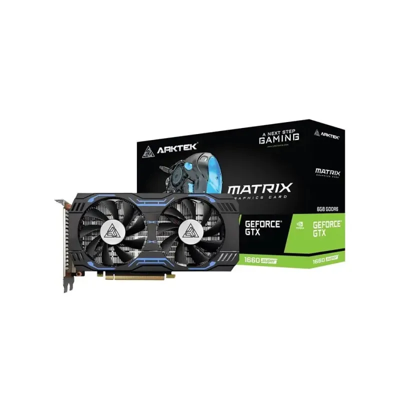 ARKTEK GTX 1660 Super 6GB GDDR5 graphics card for 1080p gaming with NVIDIA Turing architecture and efficient cooling.