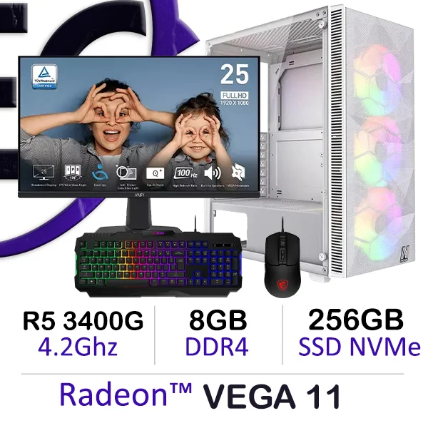 Complete Gaming Setup – Ryzen 5 3400G VEGA 11 8GB DDR4 256GB NVMe