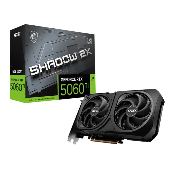 MSI GeForce RTX 5060 Ti 16G SHADOW 2X PLUS graphics card with dual-fan cooling and 16GB GDDR6 memory