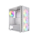 NOVA VANDAL V2 Blanc white gaming PC case with tempered glass side panel and ARGB fans