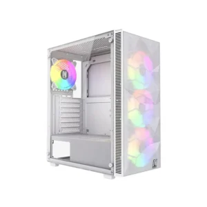 NOVA VANDAL V2 Blanc white gaming PC case with tempered glass side panel and ARGB fans