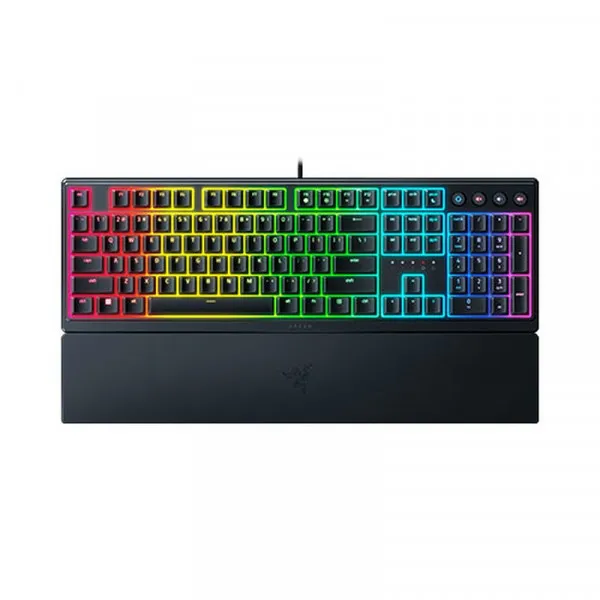 Razer Ornata V3 low-profile gaming keyboard with RGB backlighting and wrist rest