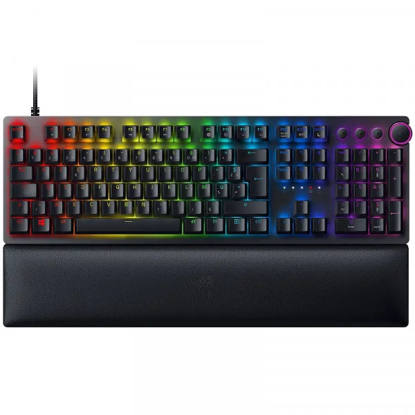 Razer Huntsman V2 Purple Switch mechanical gaming keyboard with wrist rest and RGB lighting