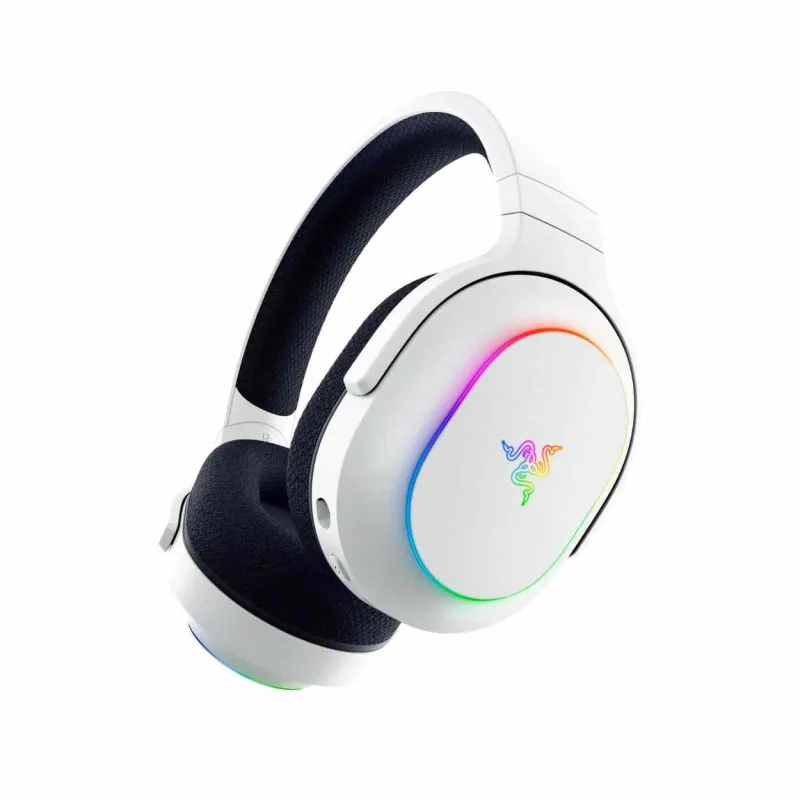Razer Barracuda X Chroma White wireless gaming headset with RGB lighting and detachable microphone