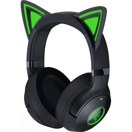 Razer Kraken Kitty V2 BT Black wireless headset with glowing kitty ears and RGB lighting