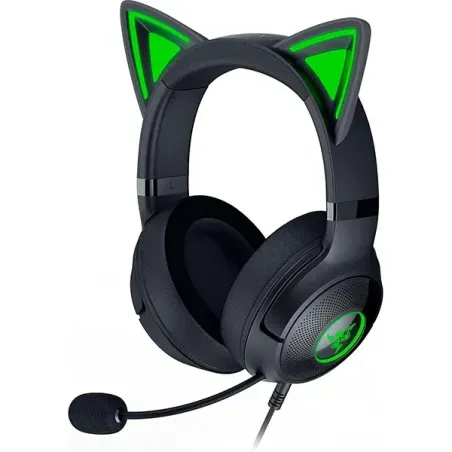 Razer Kraken Kitty V2 Black gaming headset with glowing kitty ears and RGB lighting