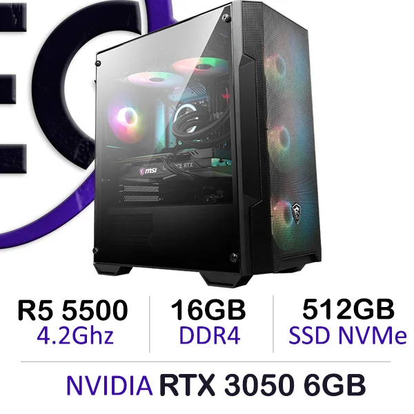 Powerful Gaming PC Ryzen 5 5500 RTX 3050 6GB desktop setup