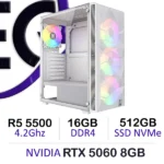 Powerful Gaming PC White Ryzen 5 5500 RTX 5060 with 16GB DDR4 and 512GB NVMe