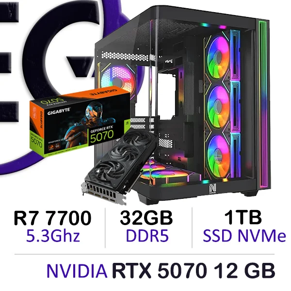 Ultra PC Series Ryzen 7 7700 RTX 5070 gaming PC with 32GB DDR5 and 1TB NVMe