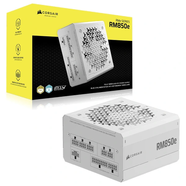 Image of Corsair RM850e Gold Blanc 2025 fully modular white 850W power supply