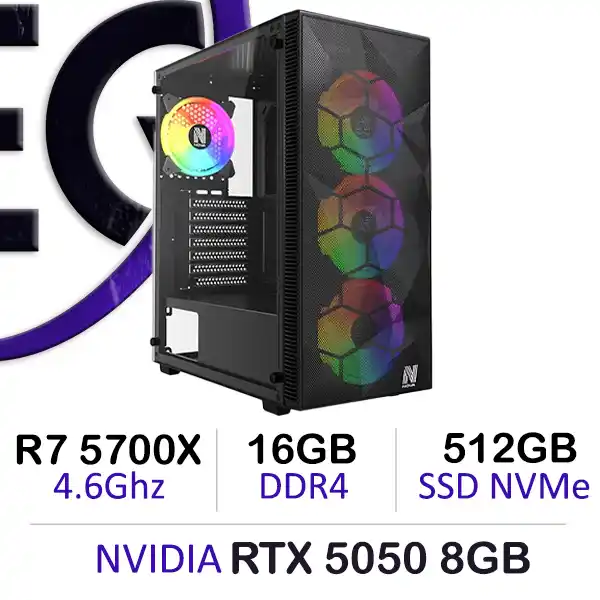 Powerful Gaming PC Ryzen 7 5700X RTX 5050 with 16GB DDR4 and 512GB NVMe