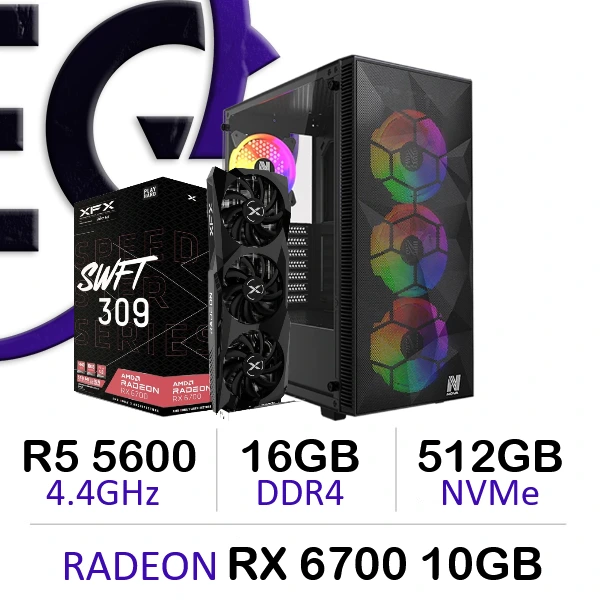 Powerful Gaming PC - R5 5600 / RX 6700 10GB / 512GB NVMe / 16Go DDR4