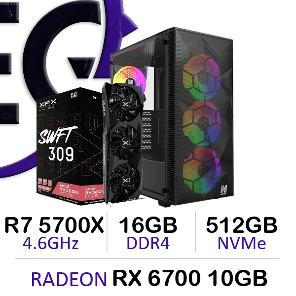 Powerful Gaming PC - R7 5700X / RX 6700 10GB / 512GB NVMe / 16Go DDR4