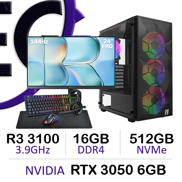 Complete Gaming Setup - R3 3100 / RTX 3050 6GB / 512GB NVMe / 16Go DDR4