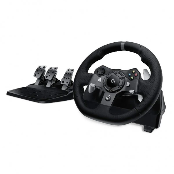 Logitech G G920 Driving Force Racing Wheel with pedals for PC gaming.