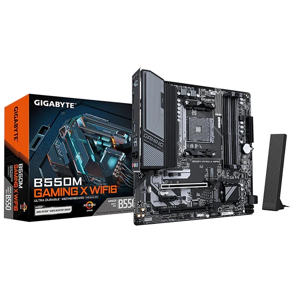 GIGABYTE B550M GAMING X WIFI6 Micro-ATX motherboard with Wi-Fi 6 for gaming PCs.