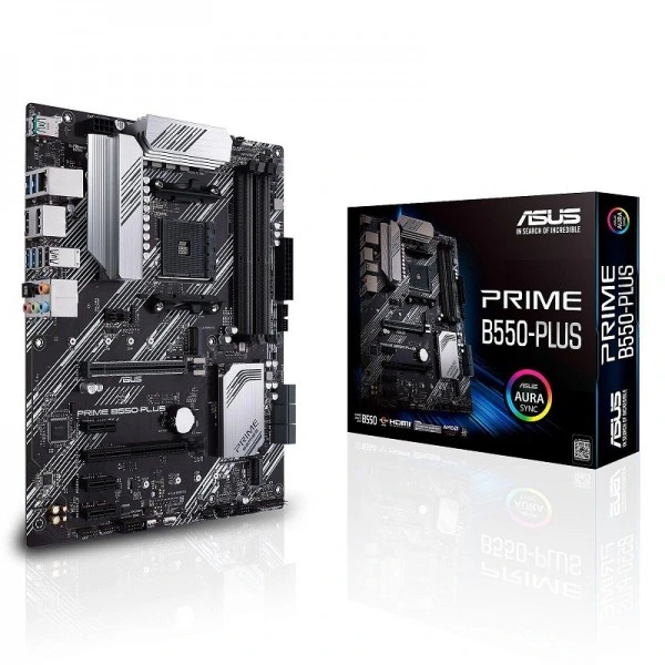 ASUS PRIME B550-PLUS ATX motherboard with AMD B550 chipset and AM4 socket.