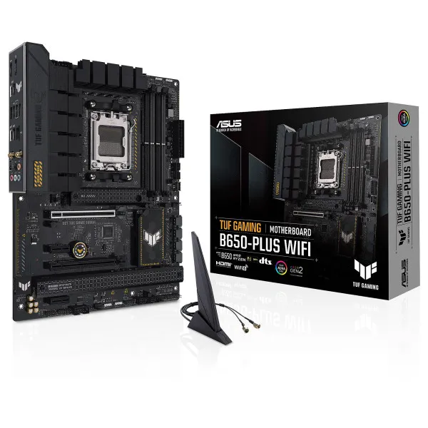 ASUS TUF GAMING B650-PLUS ATX motherboard with robust power delivery and cooling solutions.
