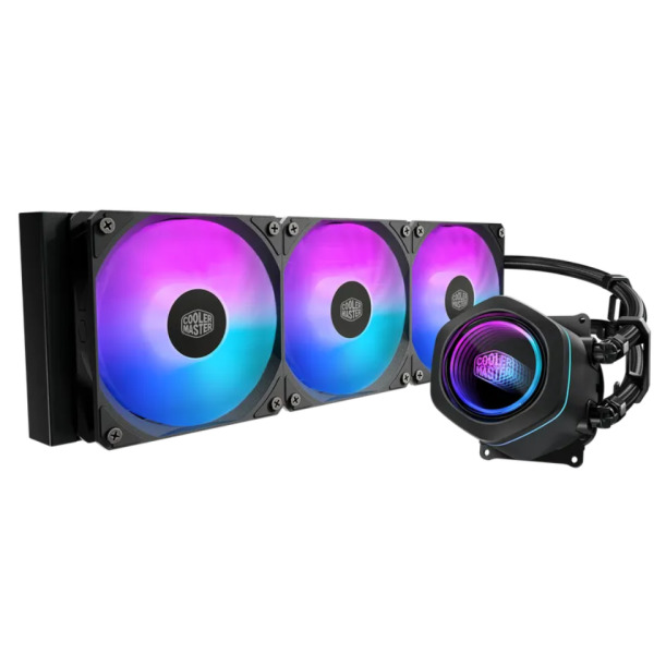 Cooler Master MasterLiquid Core Nex 360 ARGB Black AIO liquid CPU cooler with fans and radiator.