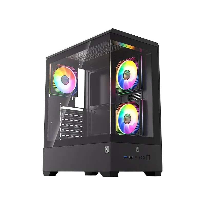 NOVA OMEGA Noir ATX PC case with tempered glass side panel and black finish.