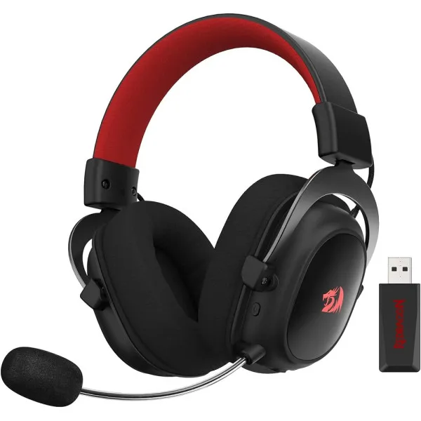 Redragon H510 PRO Zeus-X RGB wireless gaming headset with customizable lighting and detachable mic.