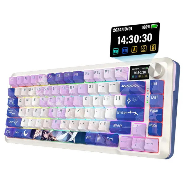 Redragon K708 Pro LCD Wireless Mechanical Keyboard (Anime) with customizable screen and RGB lighting.